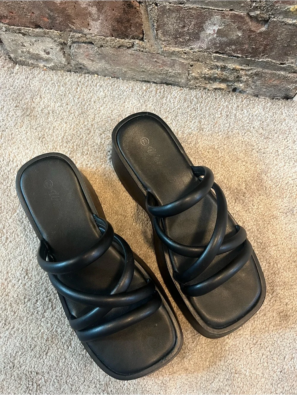Amazing Lace Black Chunky Platform Strappy Slip On Sandals